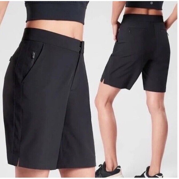 Athleta Tribeca 7" Bermuda Shorts Zip Pockets Black Stretchy Casual Commuting 4 - Picture 10 of 10